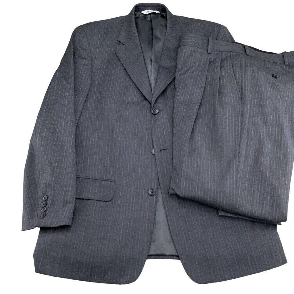 Linea Uomo Suit Men 40R 34Wx28L Gray‎ Blue Pinstripe Super 100s Wool Classic